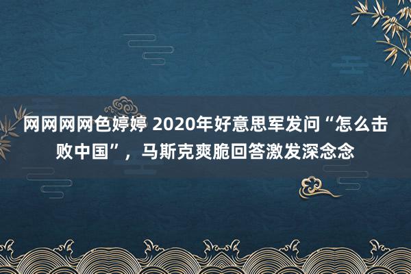 网网网网色婷婷 2020年好意思军发问“怎么击败中国”，马斯克爽脆回答激发深念念